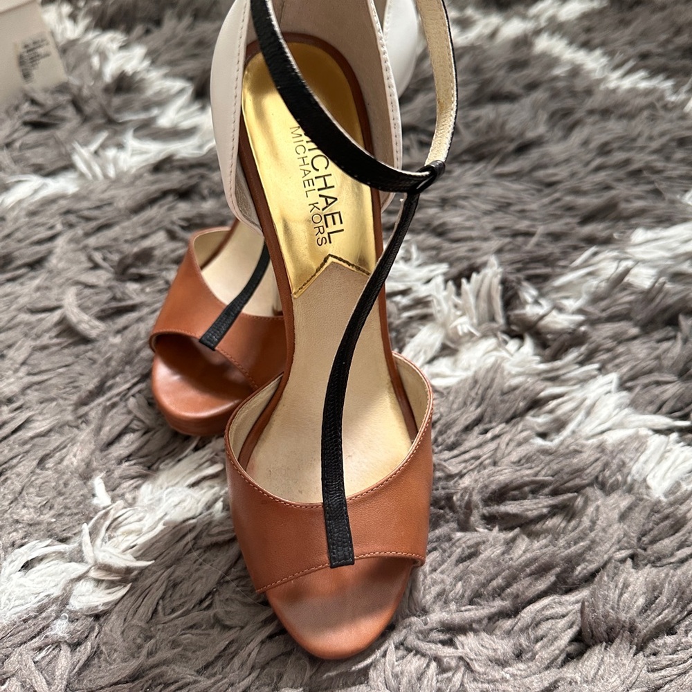 Michael Kors Tan and Black High Heeled Sandals